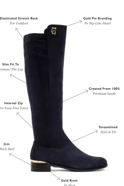Holland Cooper Gifts For Her|Boots-Albany Knee Boot Ink Navy Suede