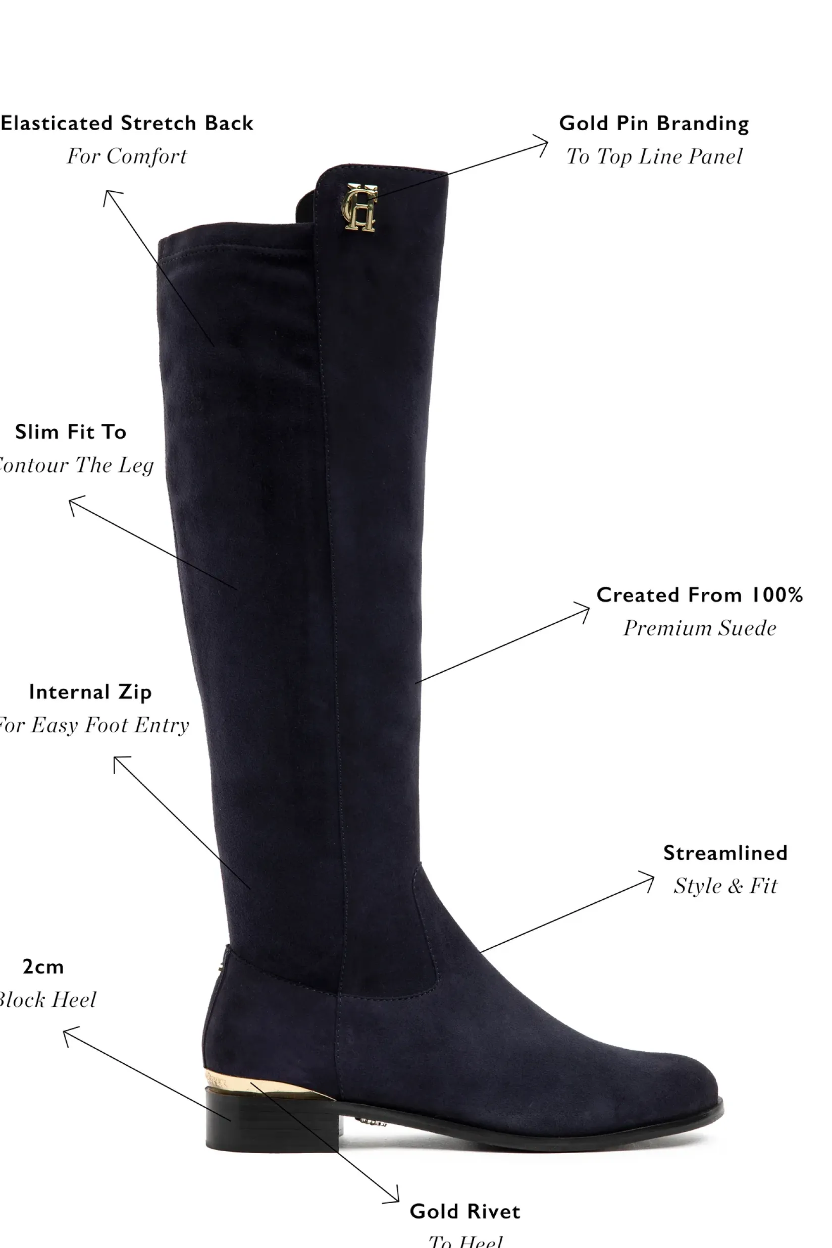 Holland Cooper Gifts For Her|Boots-Albany Knee Boot Ink Navy Suede