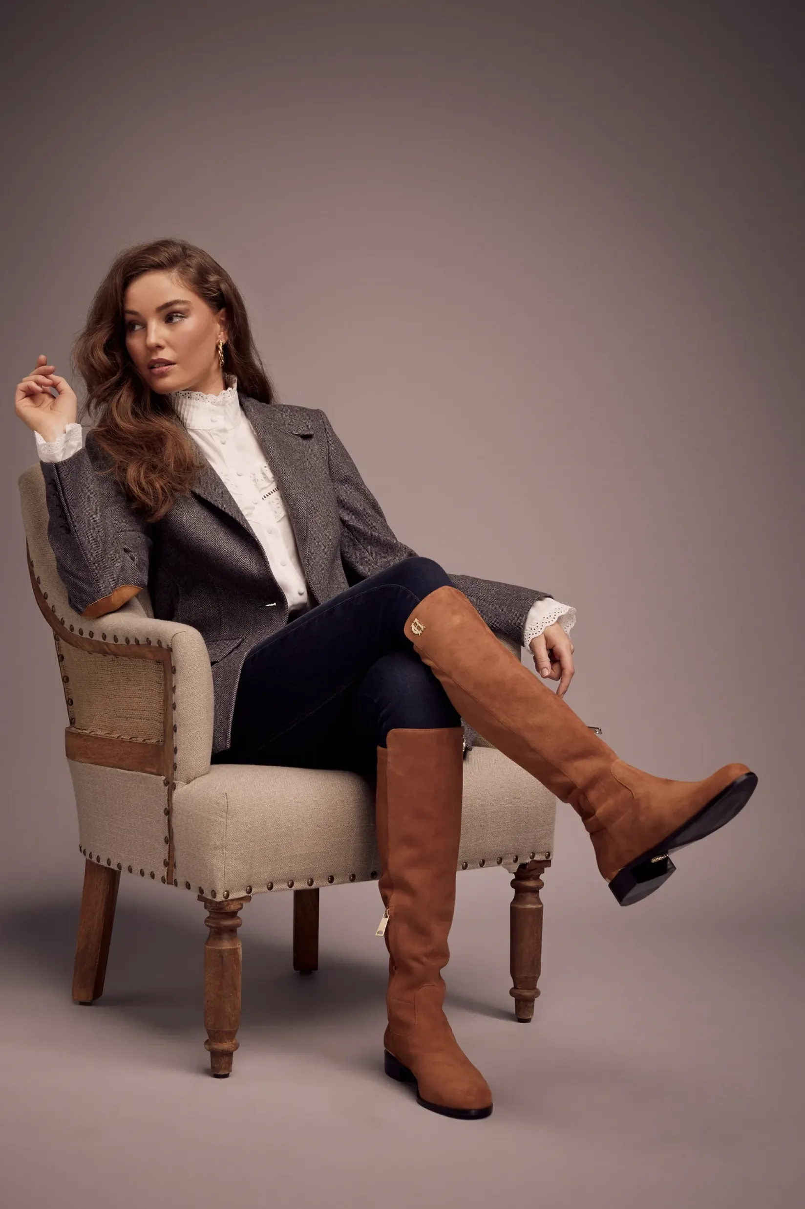 Holland Cooper Boots|Footwear-Albany Knee Boot Tan Suede