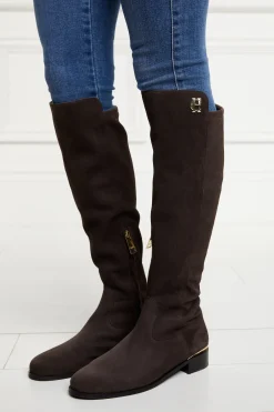 Holland Cooper Boots|Footwear-Albany Knee Boot Chocolate Suede