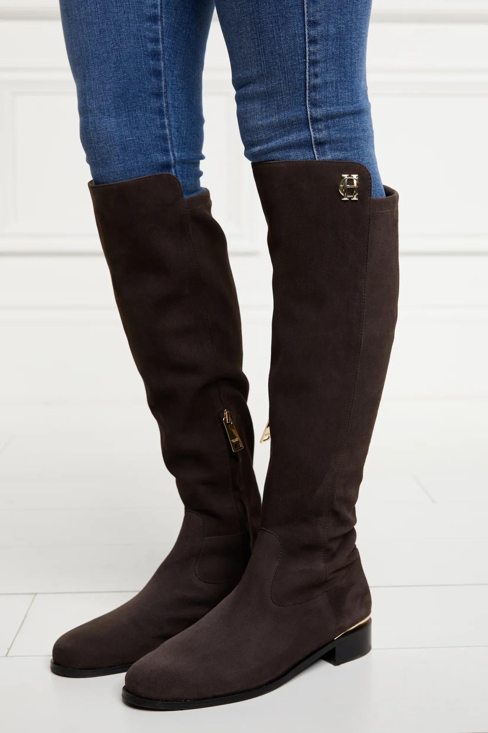 Holland Cooper Boots|Footwear-Albany Knee Boot Chocolate Suede