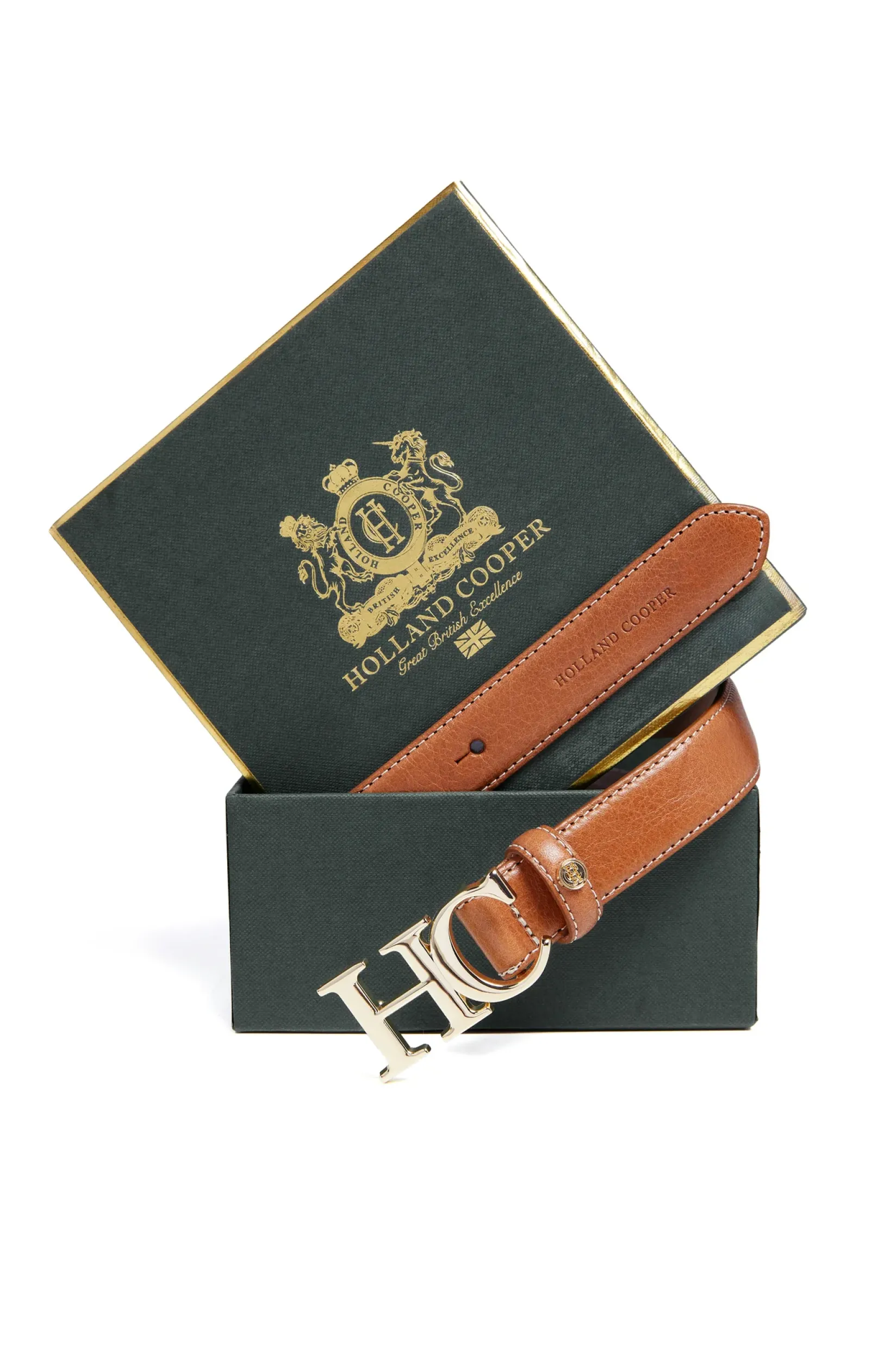 Holland Cooper Belts|Belts-Atelier Slim Logo Belt Tan Contrast
