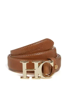Holland Cooper Belts|Belts-Atelier Slim Logo Belt Tan Contrast