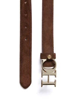 Holland Cooper Belts|Belts-Atelier Slim Logo Belt Chocolate Suede