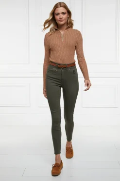 Holland Cooper Knitwear|Shop By Product-Ava Half Zip Knit Dark Camel Marl