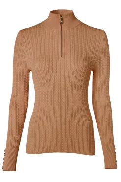 Holland Cooper Knitwear|Shop By Product-Ava Half Zip Knit Dark Camel Marl