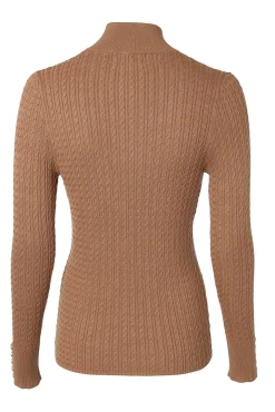 Holland Cooper Knitwear|Shop By Product-Ava Half Zip Knit Dark Camel Marl