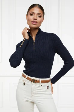 Holland Cooper Knitwear|Shop By Product-Ava Half Zip Knit Ink Navy