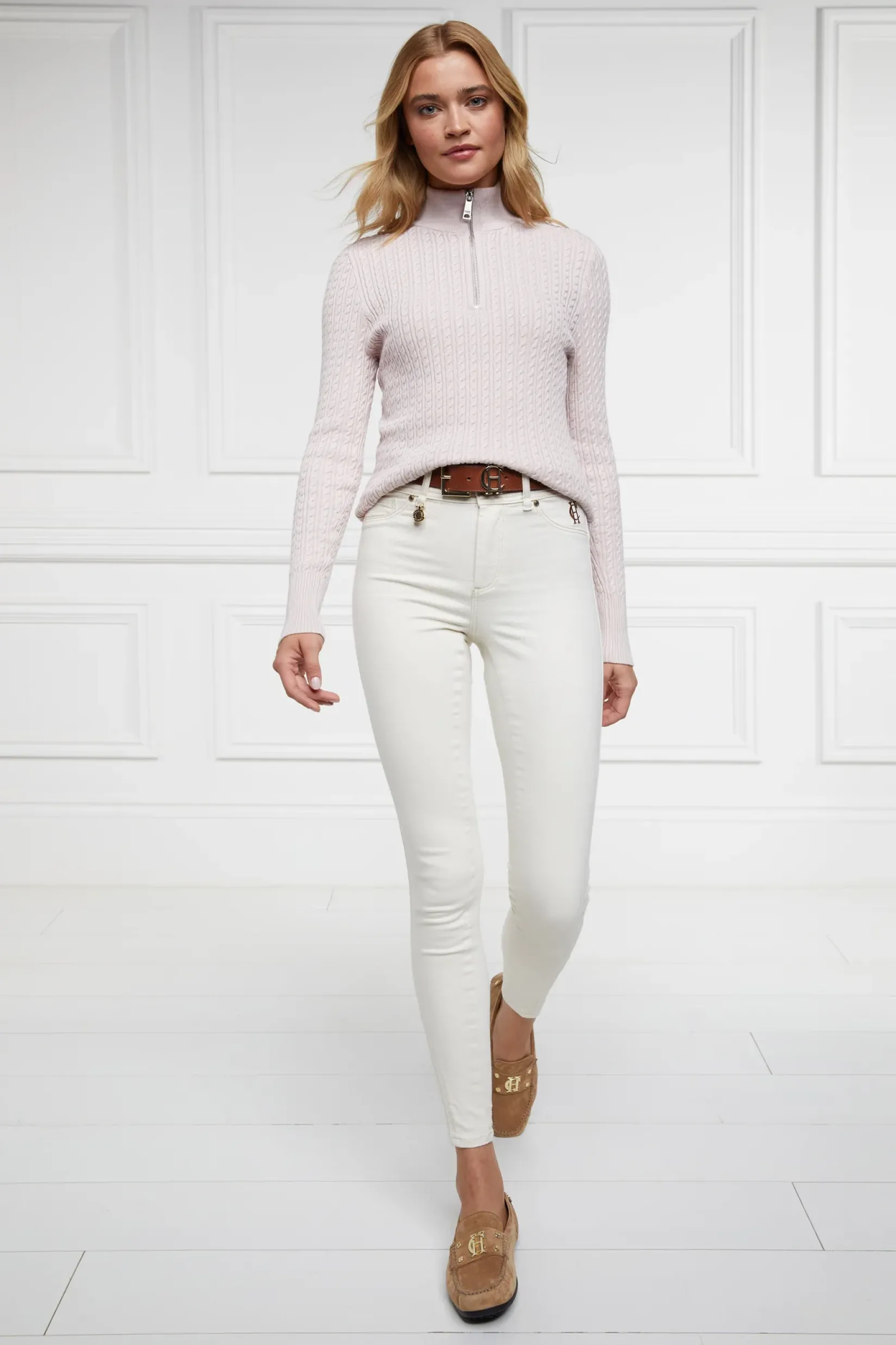 Holland Cooper Knitwear|Seasonal Inspiration-Ava Half Zip Knit Soft Pink