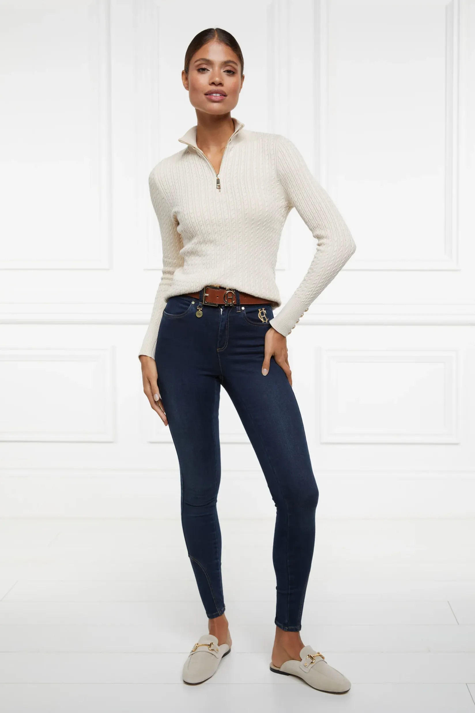 Holland Cooper Knitwear|Shop By Product-Ava Half Zip Knit Almond