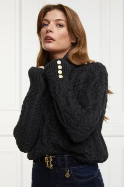 Holland Cooper Knitwear-Belgravia Cable Knit Dark Grey Marl