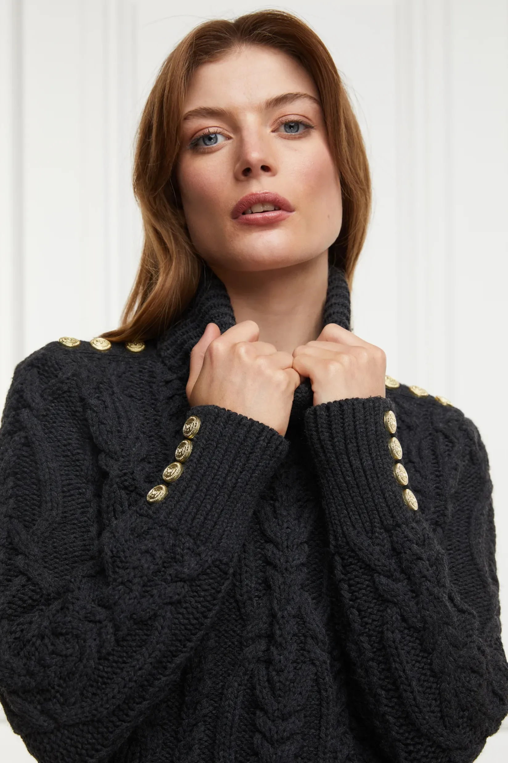 Holland Cooper Knitwear-Belgravia Cable Knit Dark Grey Marl
