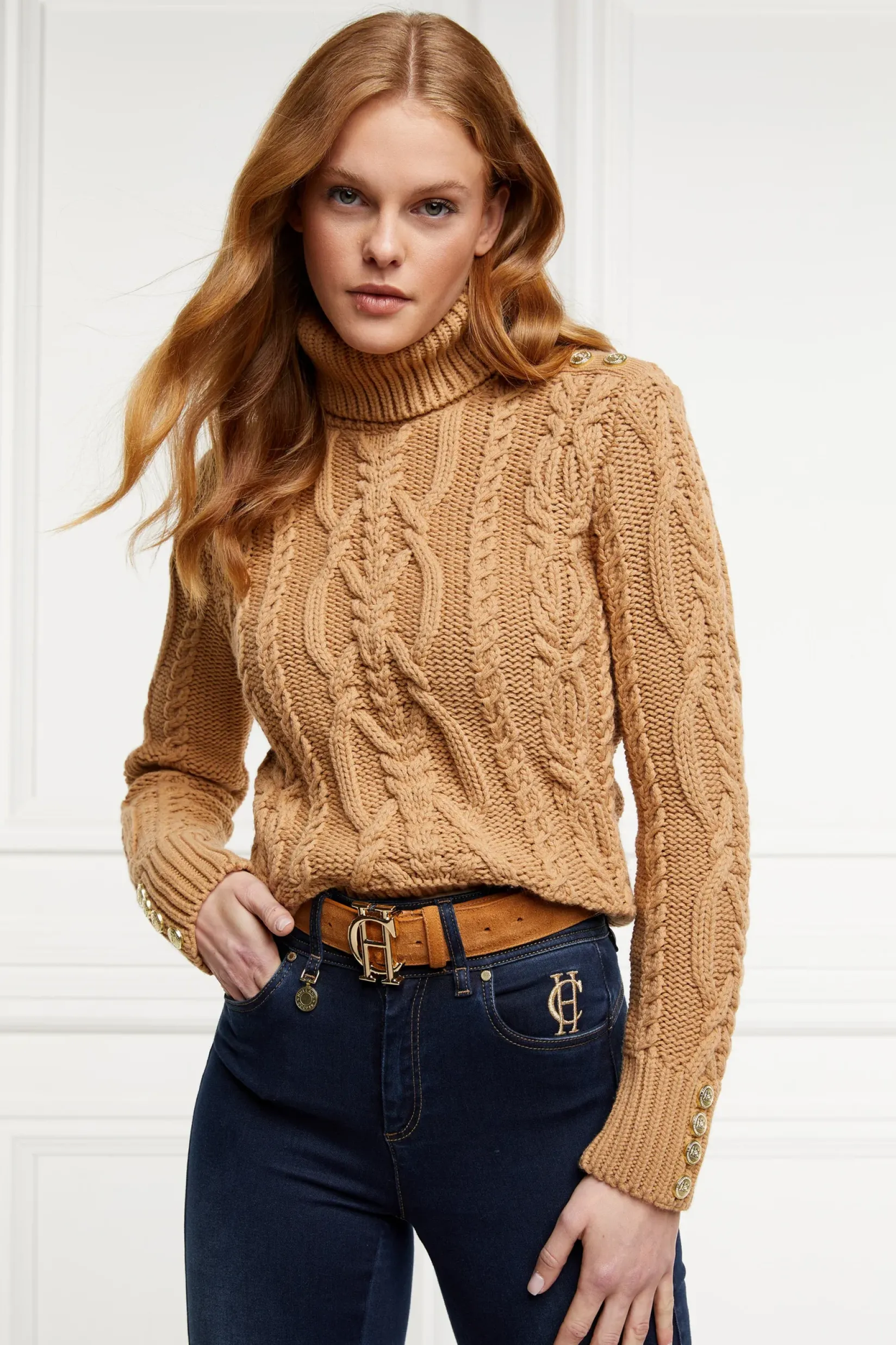 Holland Cooper Knitwear-Belgravia Cable Knit Camel