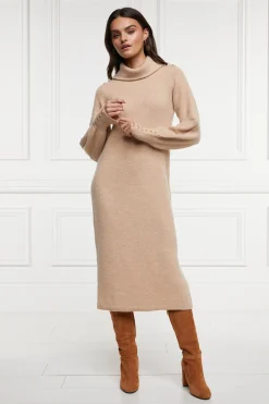 Holland Cooper Gifts For Her|Dresses-Berkeley Roll Neck Dress Camel
