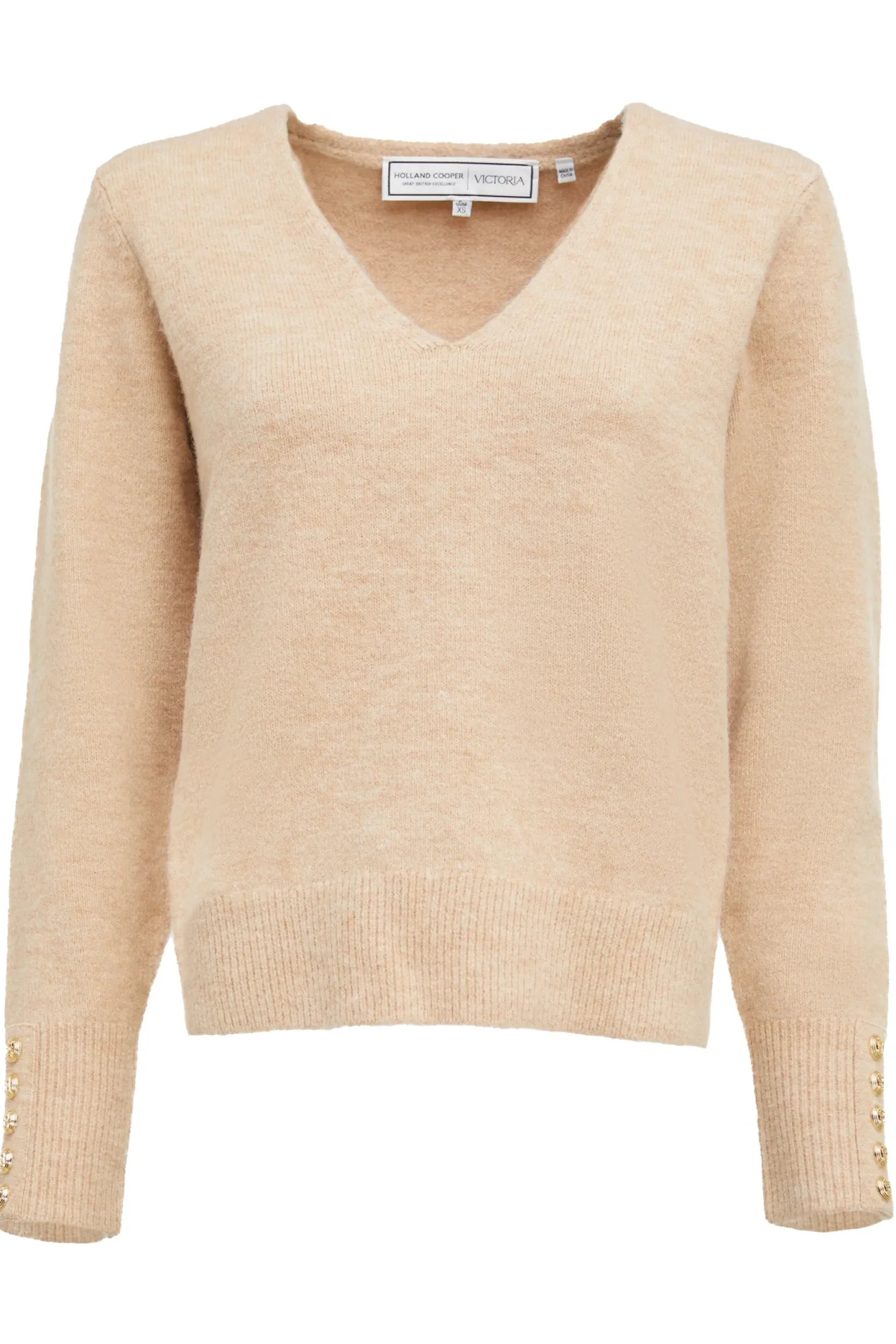 Holland Cooper Knitwear-Berkeley V-Neck Knit Camel