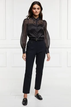 Holland Cooper Trousers|Workwear Wardrobe-Bexley Tailored Trouser Black Satin Stripe