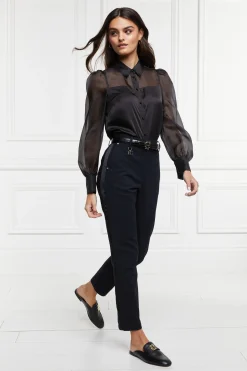Holland Cooper Trousers|Workwear Wardrobe-Bexley Tailored Trouser Black Satin Stripe