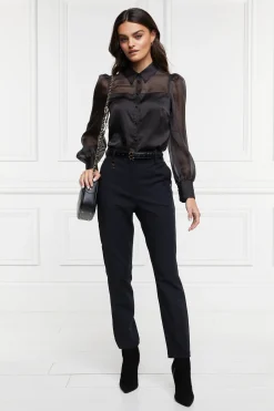 Holland Cooper Trousers|Workwear Wardrobe-Bexley Tailored Trouser Black Satin Stripe