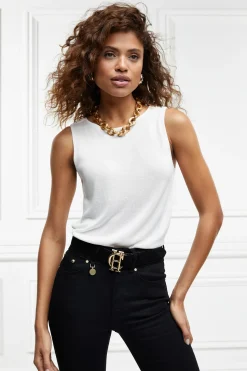 Holland Cooper Tops-Boat Neck Vest Oyster