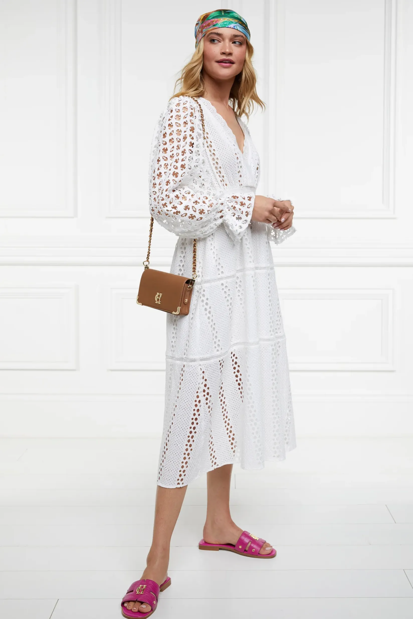 Holland Cooper Dresses|Shop By Product-Broderie Lace V-Neck Midi Dress