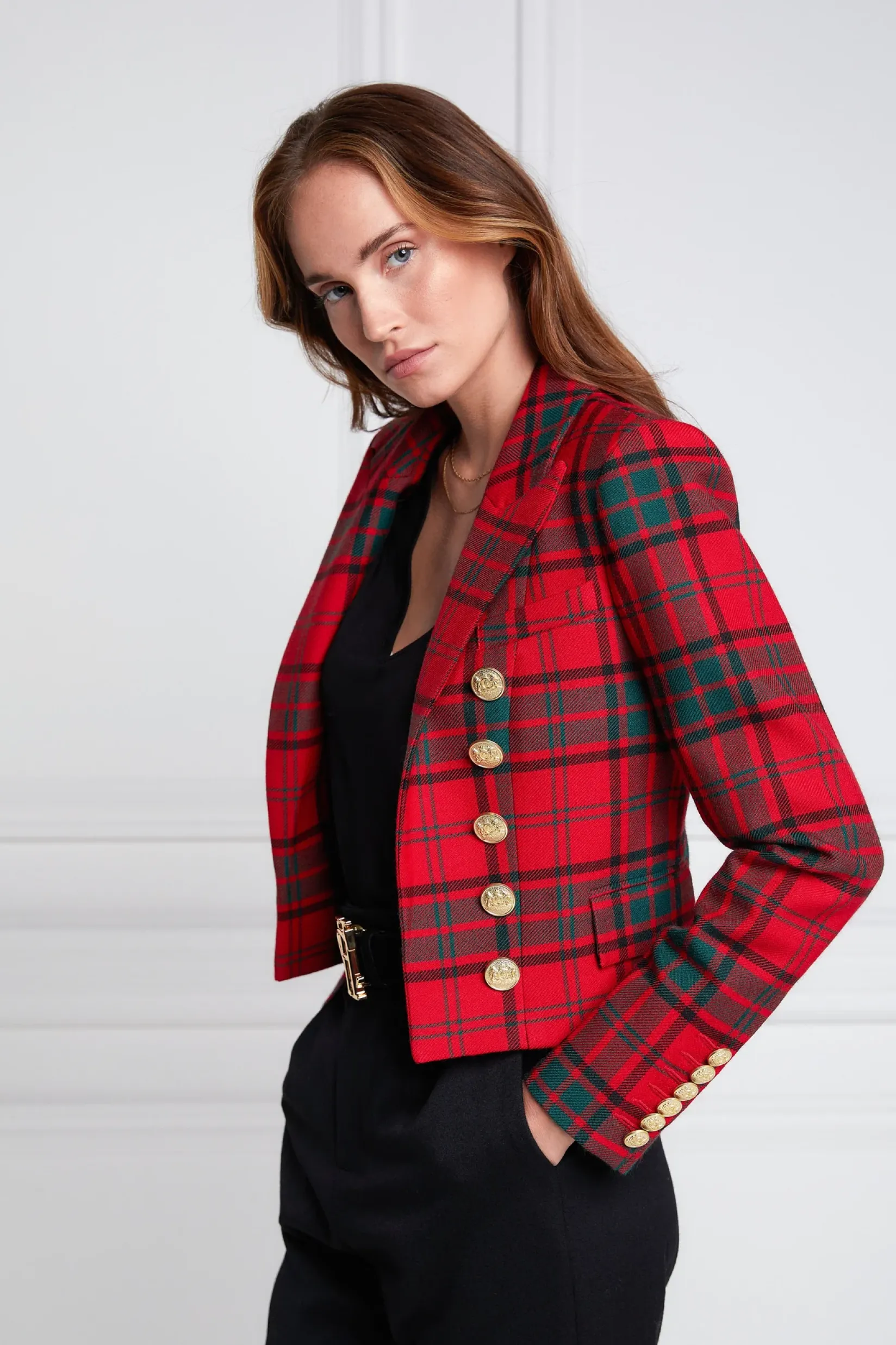 Holland Cooper Blazers|Jackets-Brompton Jacket Red Tartan