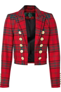 Holland Cooper Blazers|Jackets-Brompton Jacket Red Tartan