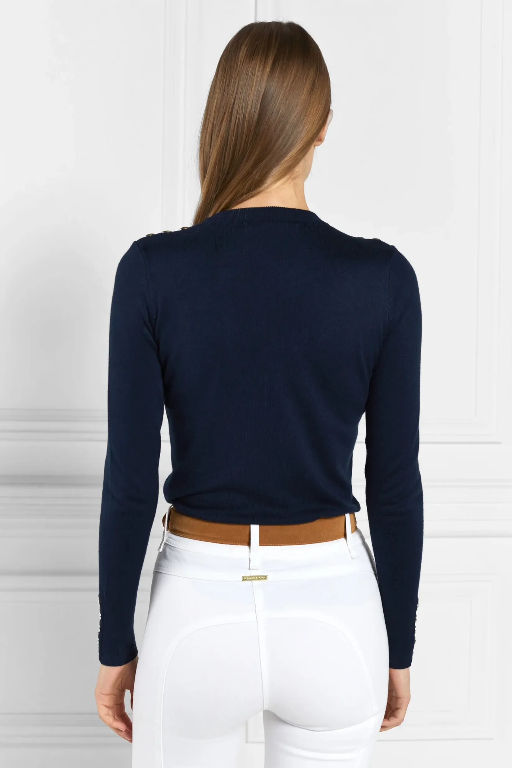 Holland Cooper Knitwear-Buttoned Knit Crew Neck Ink Navy