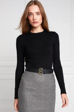 Holland Cooper Knitwear-Buttoned Knit Crew Neck Black