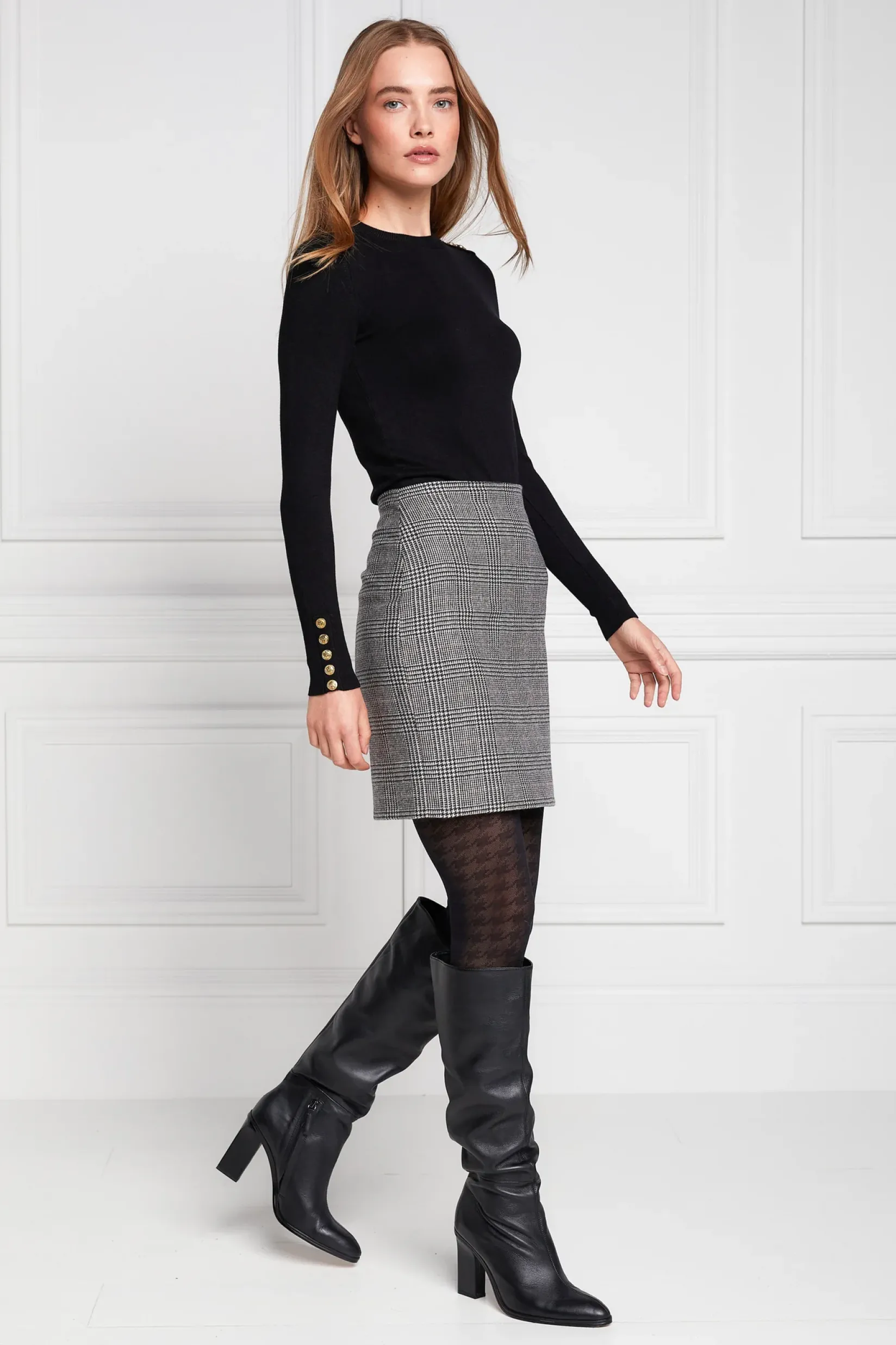 Holland Cooper Knitwear-Buttoned Knit Crew Neck Black