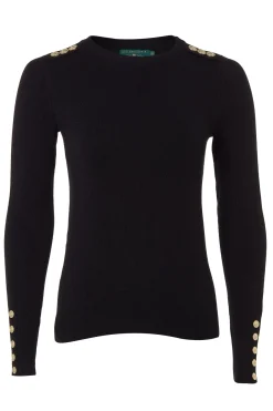 Holland Cooper Knitwear-Buttoned Knit Crew Neck Black