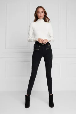 Holland Cooper Knitwear-Buttoned Knit Roll Neck Cream