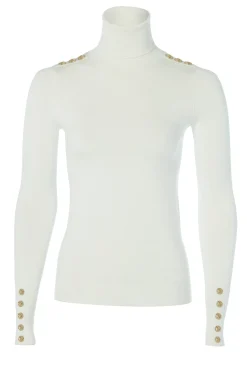 Holland Cooper Knitwear-Buttoned Knit Roll Neck Cream