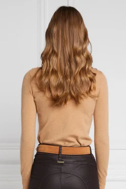 Holland Cooper Knitwear-Buttoned Knit Roll Neck Dark Camel