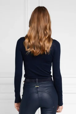 Holland Cooper Knitwear|Wardrobe Staples-Buttoned Knit Roll Neck Ink Navy