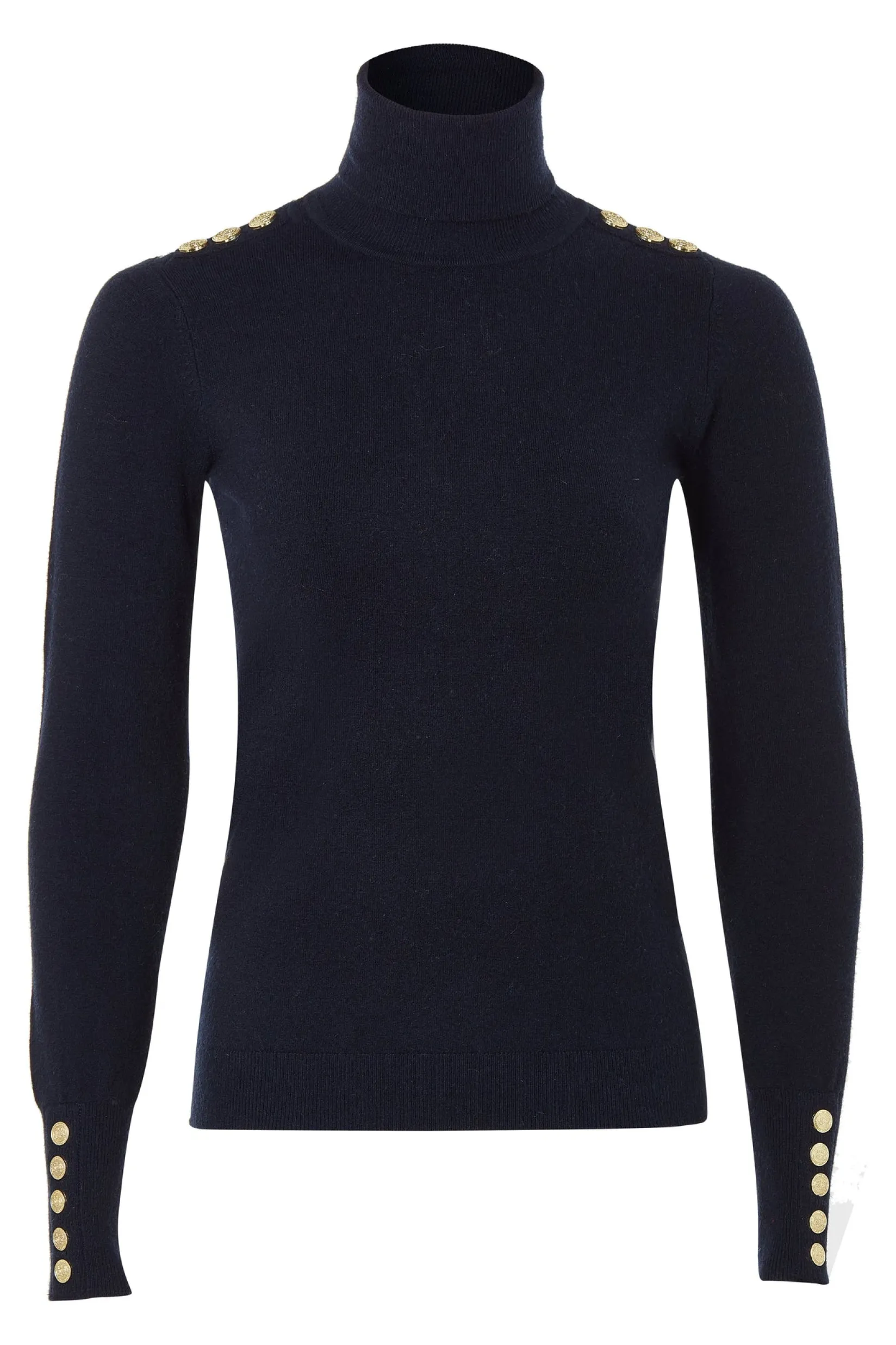 Holland Cooper Knitwear|Wardrobe Staples-Buttoned Knit Roll Neck Ink Navy