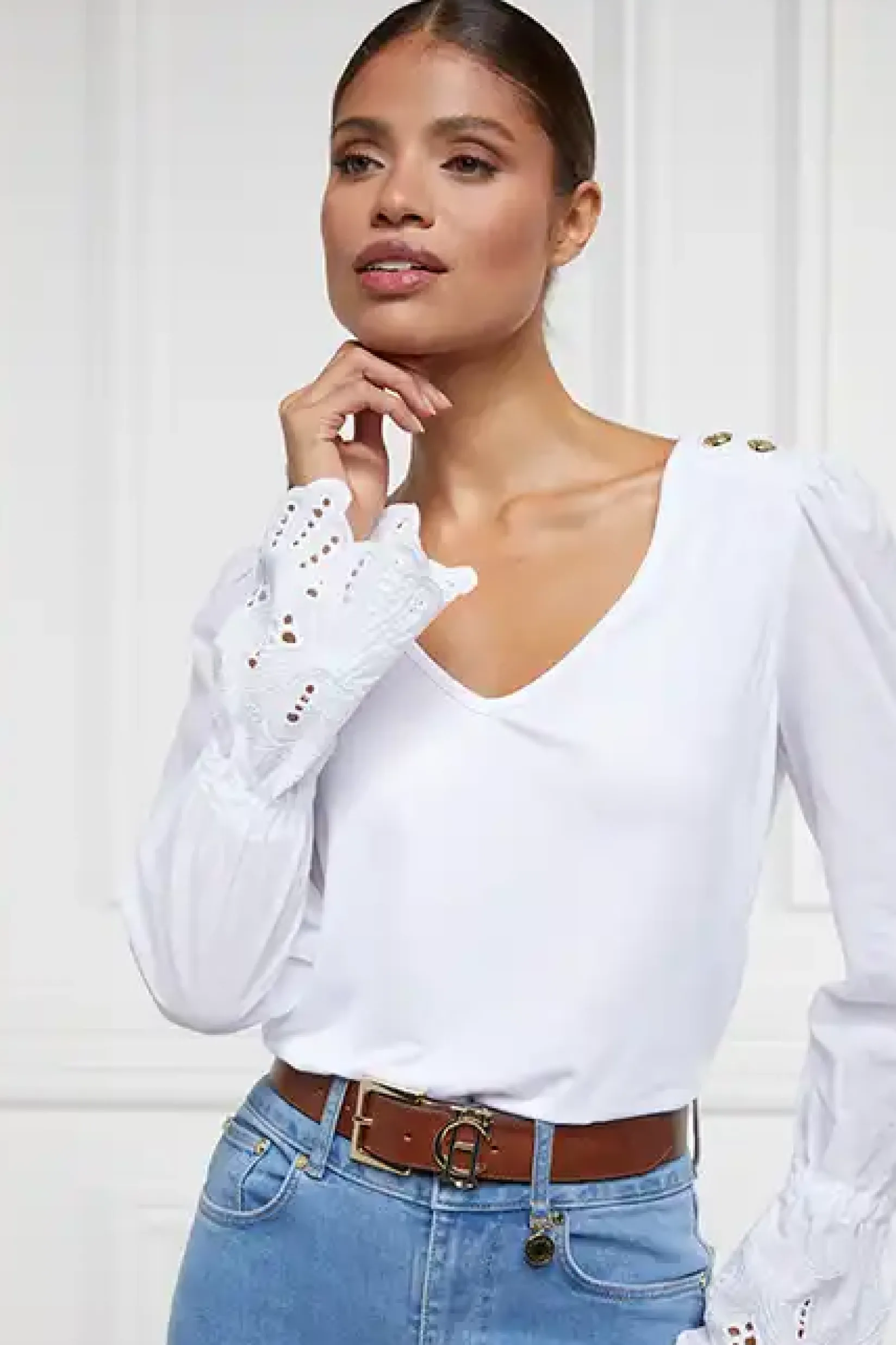Holland Cooper Shirts & Blouses|Shop By Product-Camilla V-Neck Blouse White