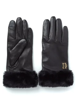 Holland Cooper Accessories|Shop Women-Cashmere Lined Faux Trim Leather Gloves