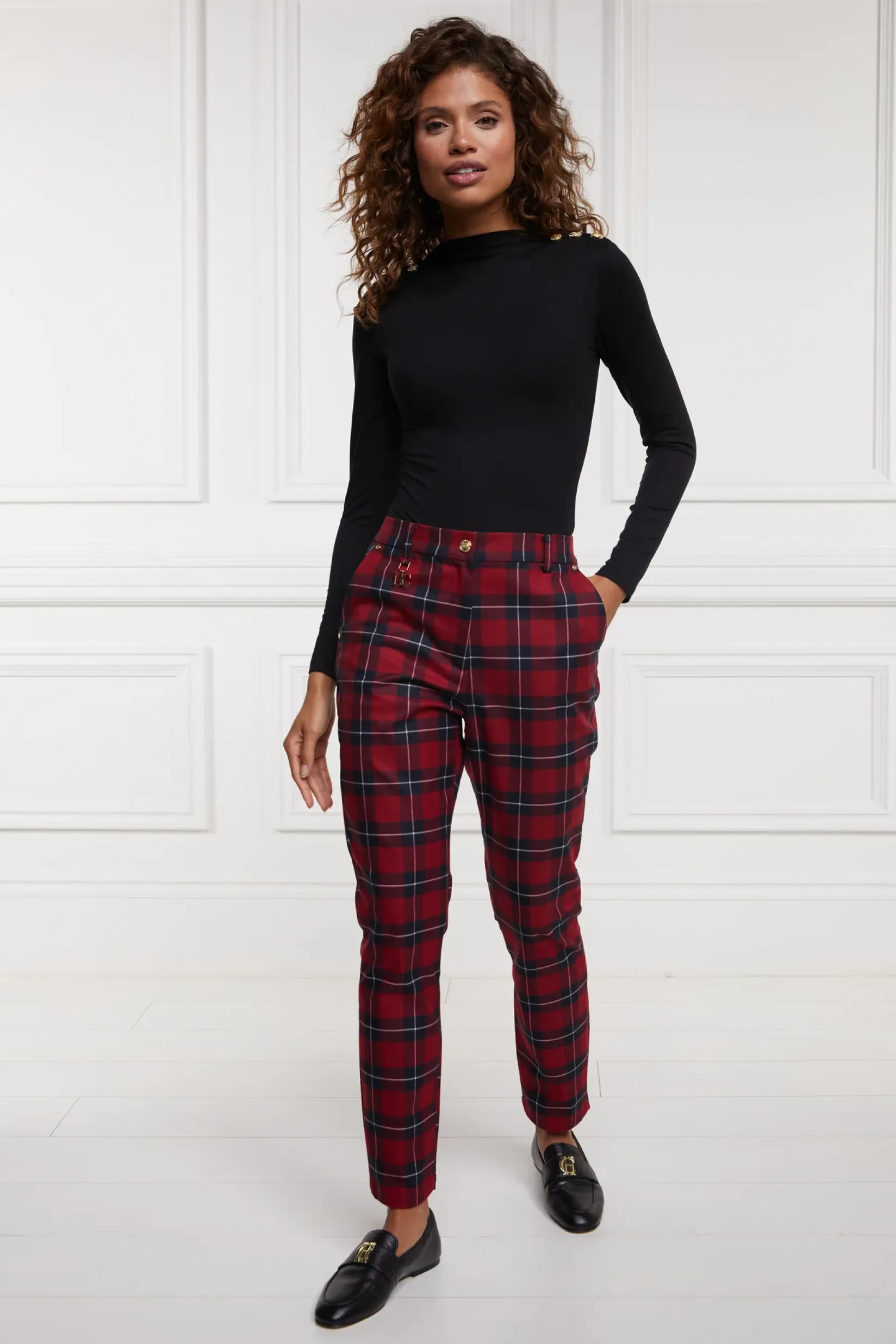 Holland Cooper Trousers-Charlton Trousers Red Tartan