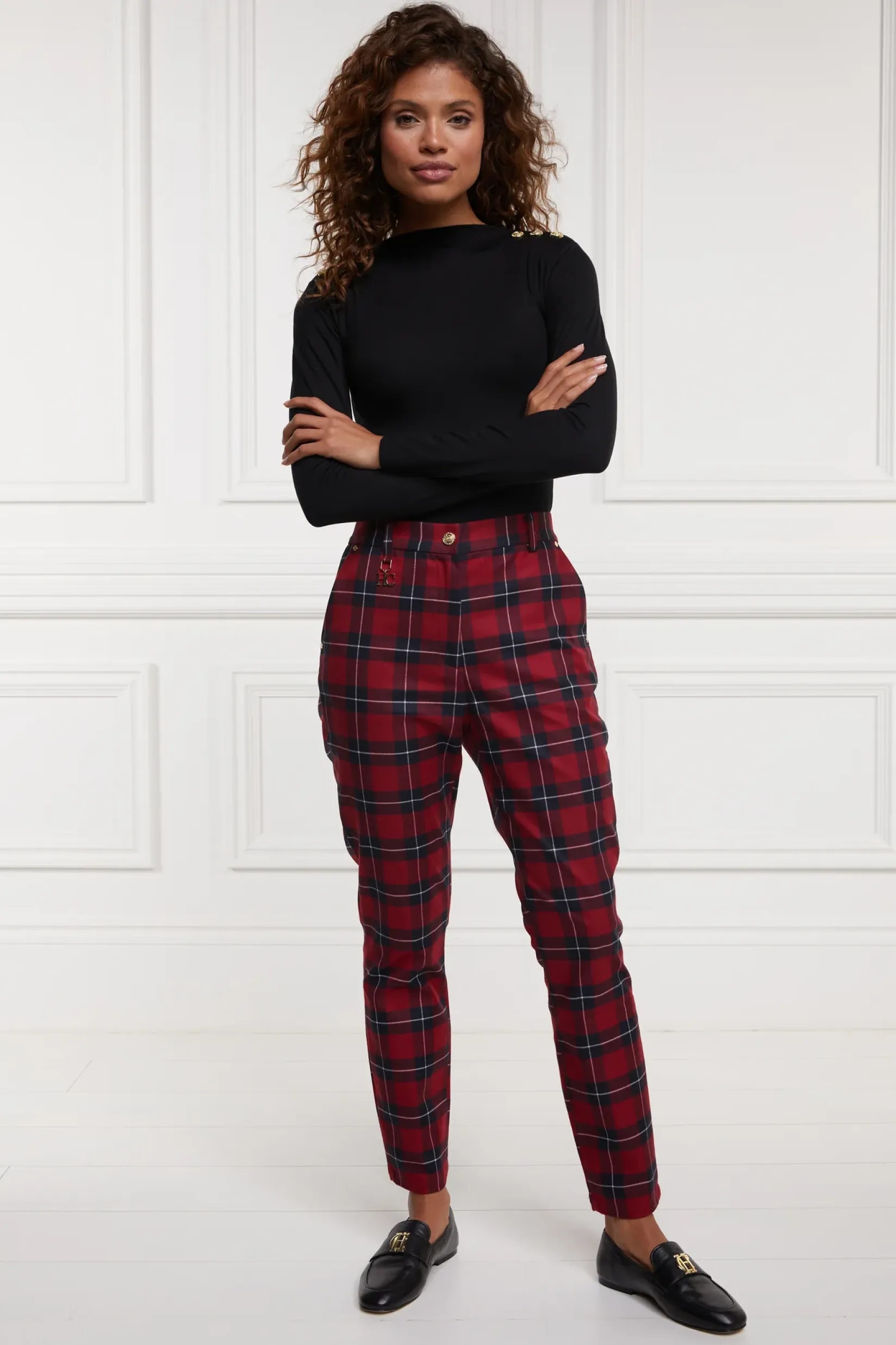 Holland Cooper Trousers-Charlton Trousers Red Tartan