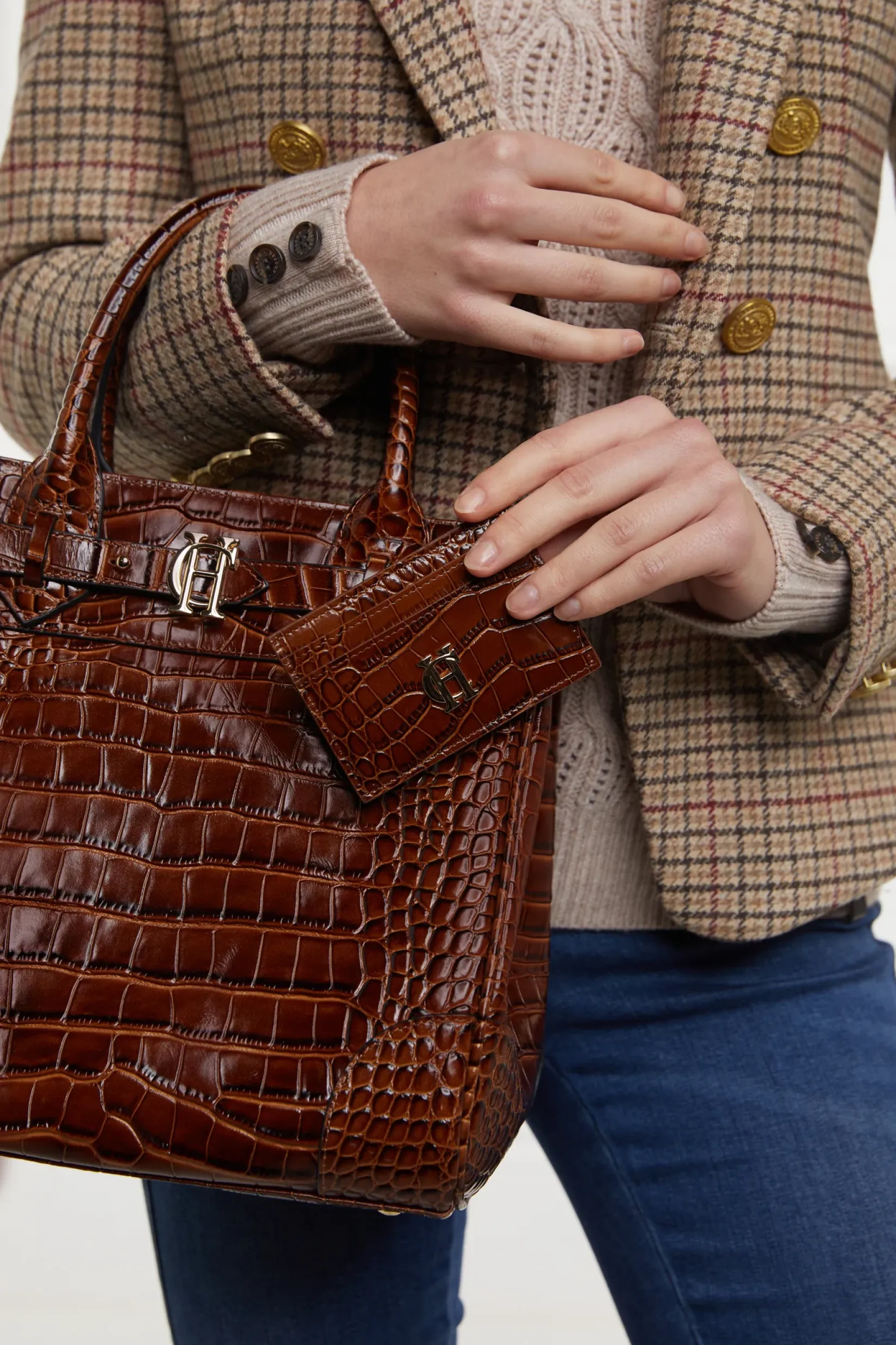 Holland Cooper The Perfect Gesture|Gifts For Him-Chelsea Card Holder Tan Croc