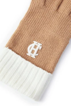 Holland Cooper Gifts For Her|The Perfect Gesture-Chelsea Logo Knitted Gloves Camel Cream
