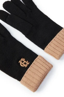 Holland Cooper Accessories|Shop Women-Chelsea Logo Knitted Gloves Black Tan