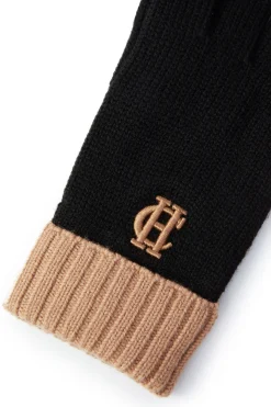 Holland Cooper Accessories|Shop Women-Chelsea Logo Knitted Gloves Black Tan