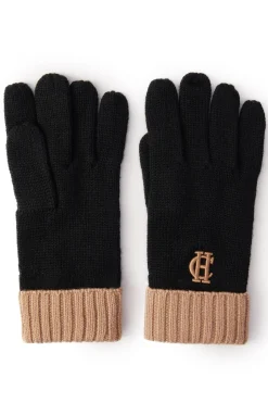 Holland Cooper Accessories|Shop Women-Chelsea Logo Knitted Gloves Black Tan