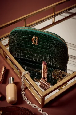 Holland Cooper Gifts For Her|Holdalls & Travel Bags-Chelsea Makeup Bag Emerald Croc