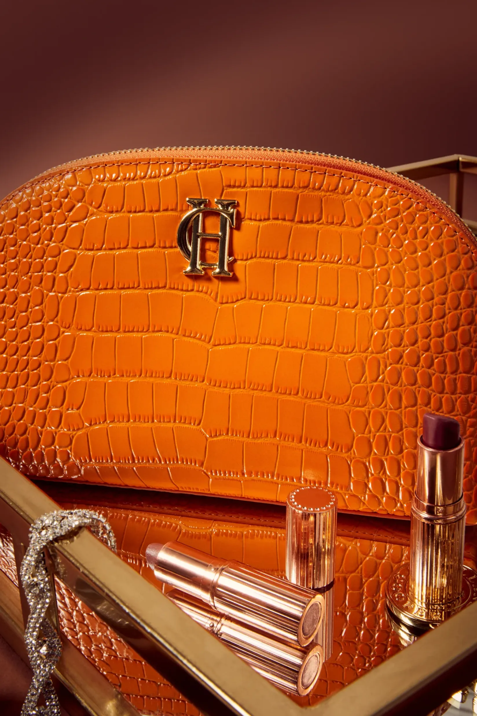 Holland Cooper Holdalls & Travel Bags|Kit Bags & Holdalls-Chelsea Makeup Bag Orange Croc