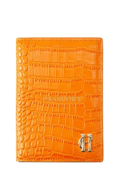 Holland Cooper Small Leather Goods|Small Leather Goods-Chelsea Passport Holder Orange Croc