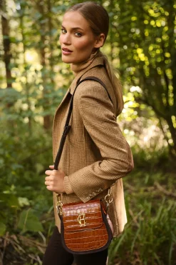 Holland Cooper Crossbody Bags|Bags-Chelsea Saddle Bag Tan Croc