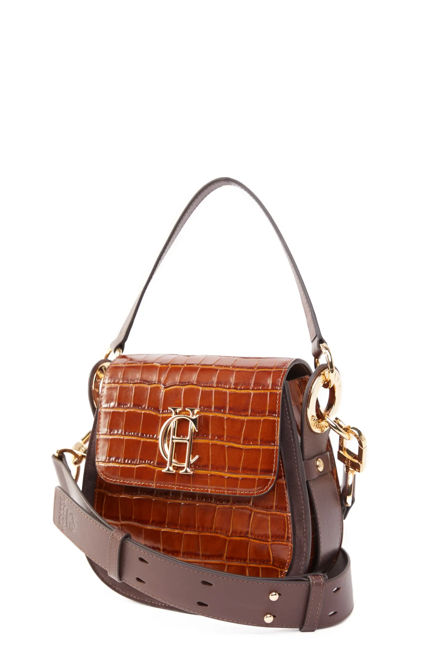 Holland Cooper Crossbody Bags|Bags-Chelsea Saddle Bag Tan Croc