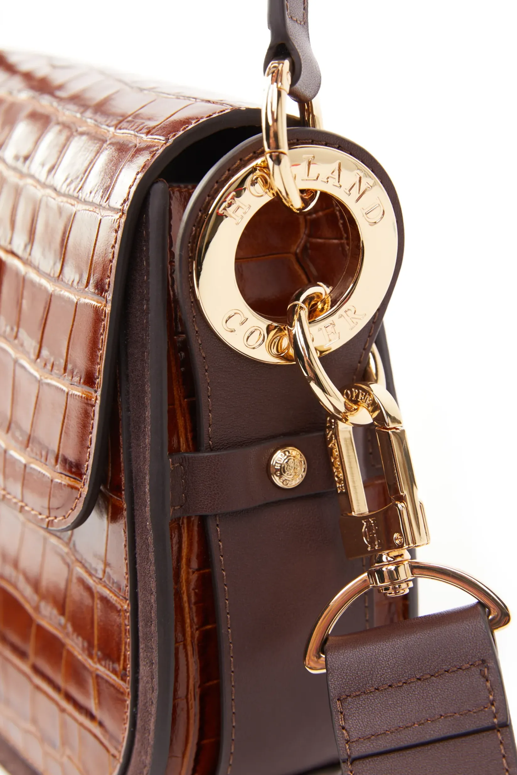 Holland Cooper Crossbody Bags|Bags-Chelsea Saddle Bag Tan Croc